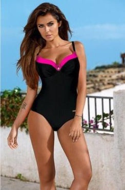 new one-piece swimsuit solid color steel support gathered slim one-piece swimsuit