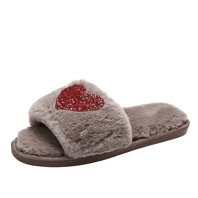 Love Sequin Slippers Winter Indoor Home Shoes Woemen Bedroom Slippers