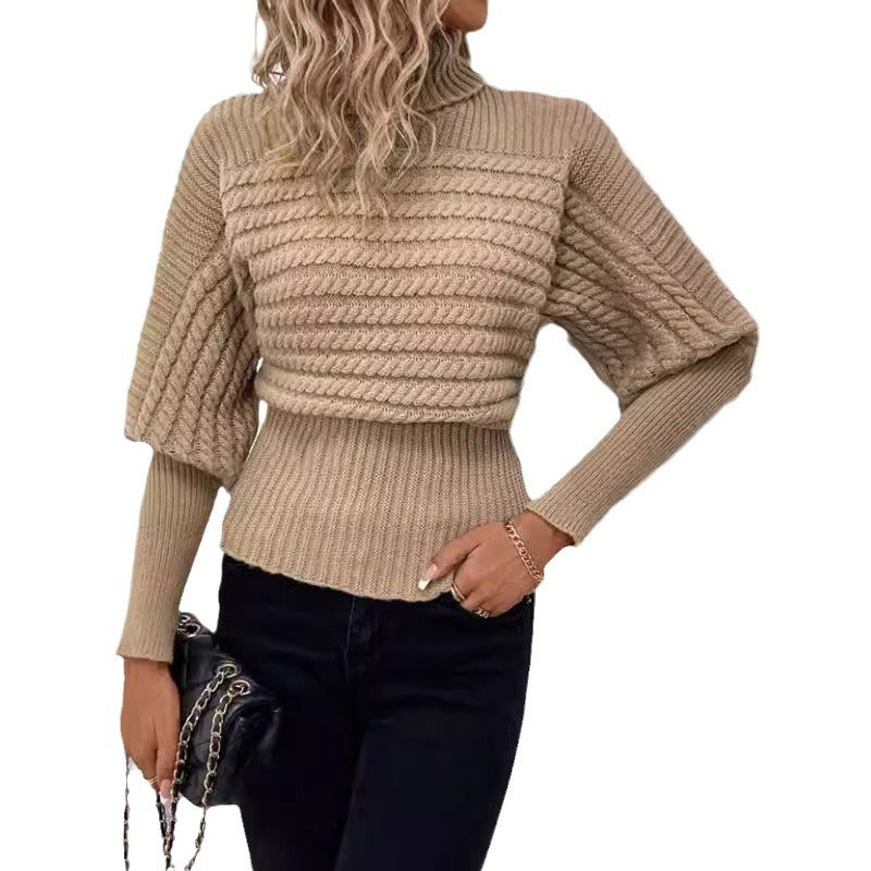 Pullover High Neck Long Sleeves Knitwear Twist Thread Solid Color Sweater