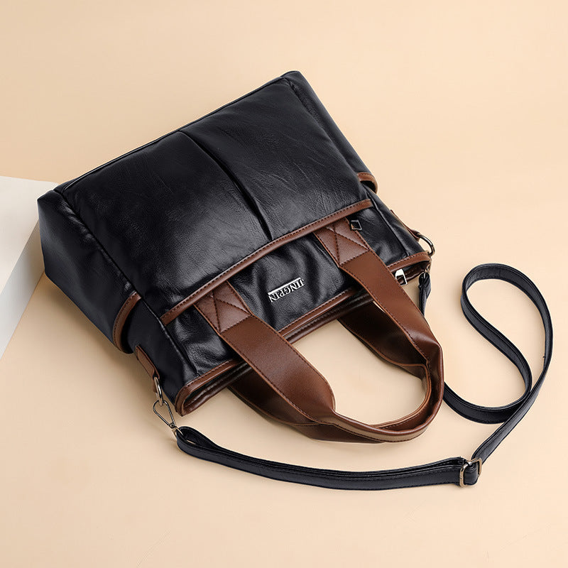 Retro Contrast Leather Shoulder Messenger Bag