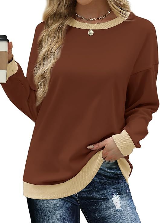 Women's Sweatshirt Crew Neck Long Sleeve Loose Color Matching