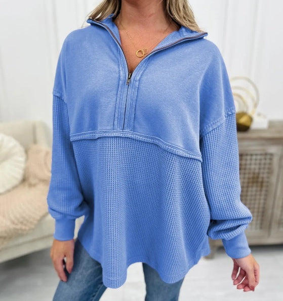 Women's Clothing Loose Zip Patchwork Sweater