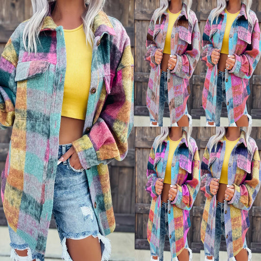 Printed Fashion Polo Collar Long-sleeved Coat