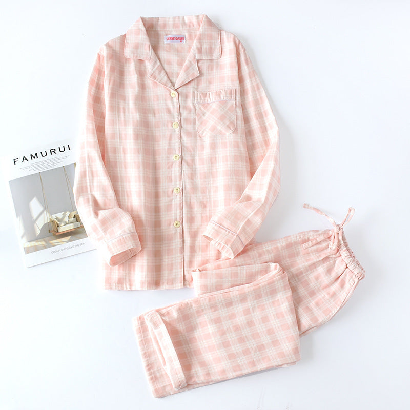 Cotton gauze plaid pajamas set