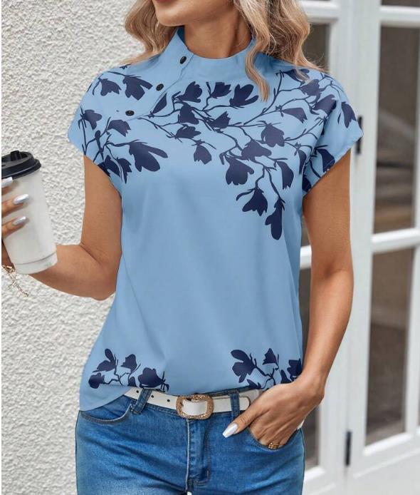 Casual Stand Collar Short Sleeve Regular Pullover Digital Printing