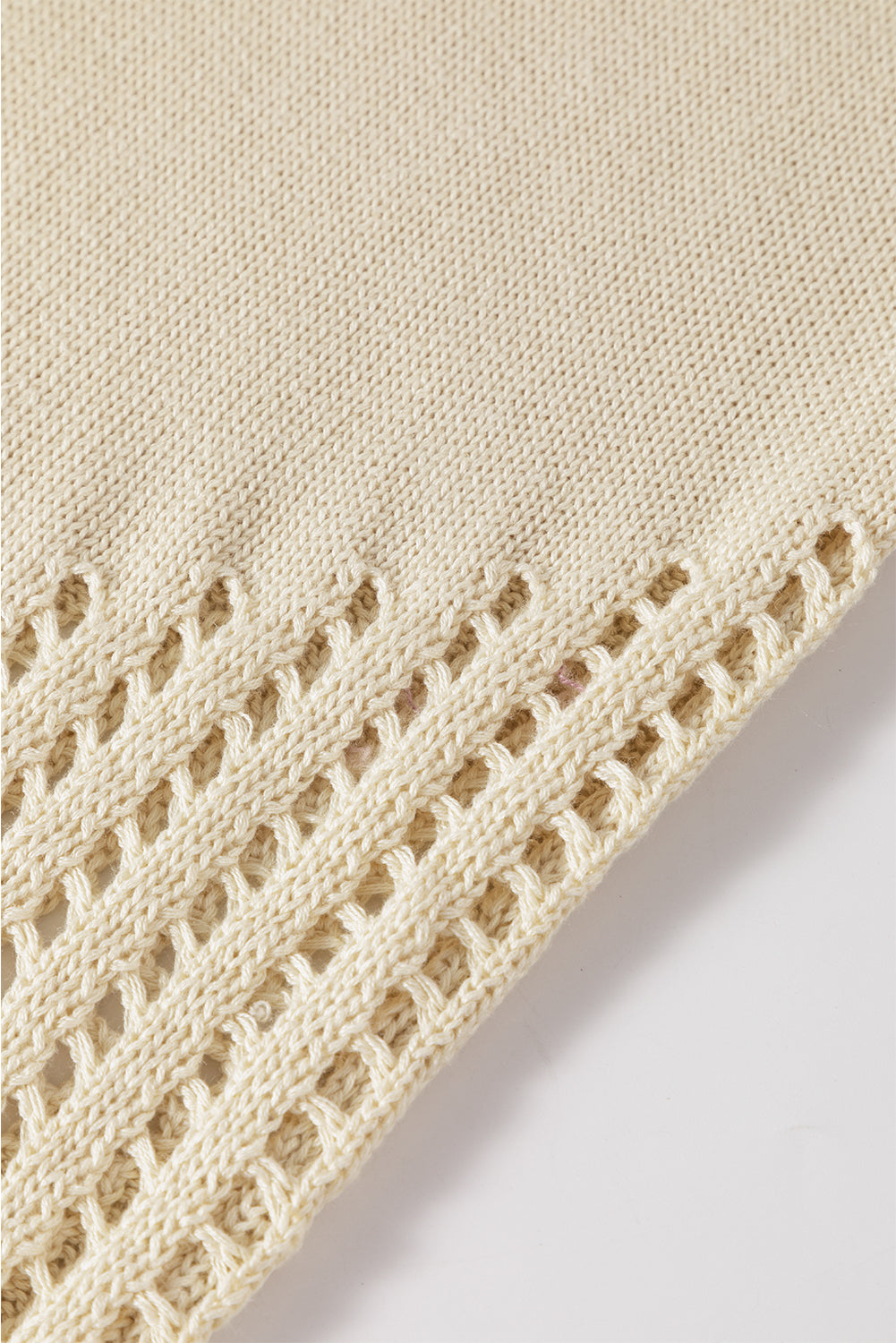 Beige Pointelle Detail Solid Color Knit Sweater Vest