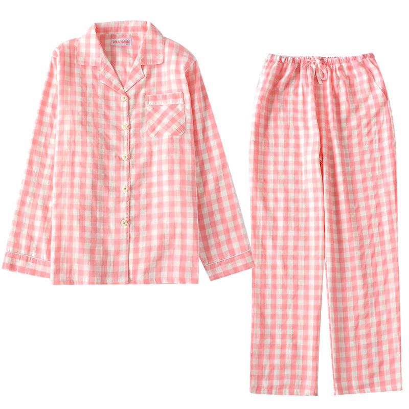 Cotton gauze plaid pajamas set