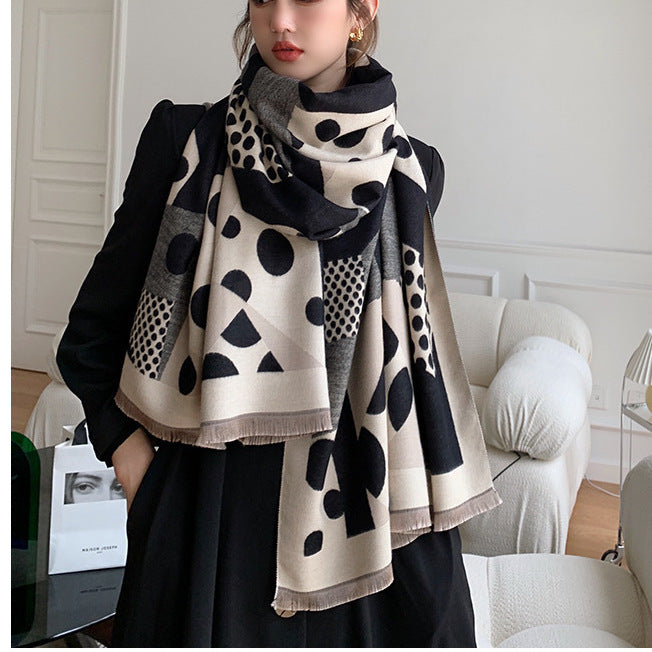 Casual Polka Dot Artificial Cashmere Warm Printing Long Scarf Shawl