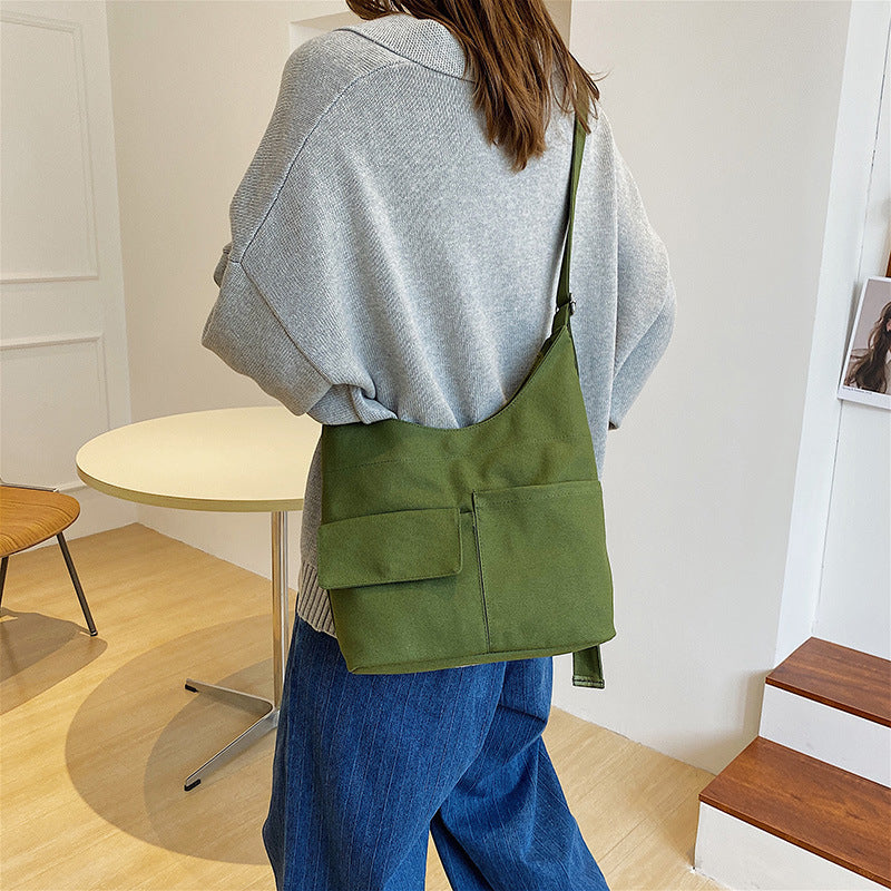 Women's Fashion Large Capacity Canvas Solid Color Casual Bag