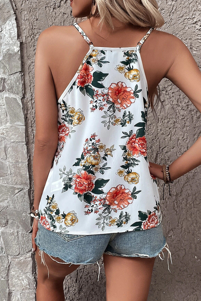 Fashion Floral Lace Stitching V-neck Sling Vest