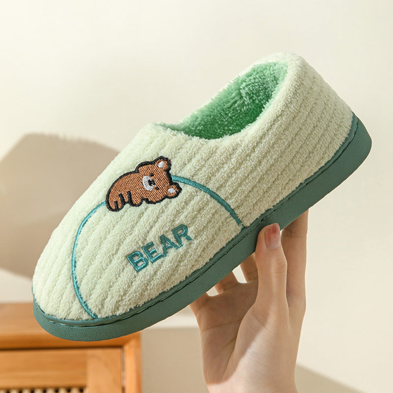 Women's Bear Fuzzy Slippers Casual Non Slip Household Walking Shoes For Home Winter