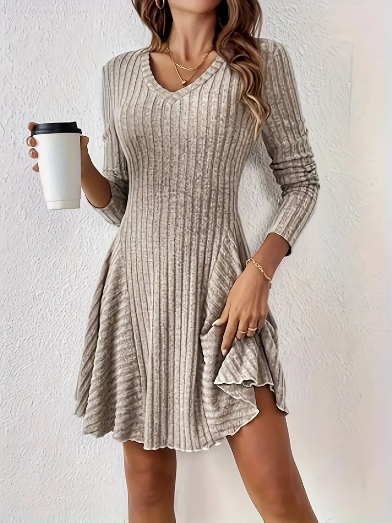 Brushed Sunken Stripe Long Sleeve Dress Top