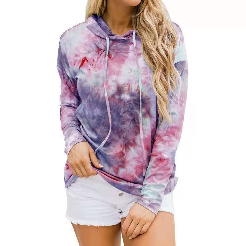 New Women's Printed Tie-dye Long-sleeved Hooded Sweater Women