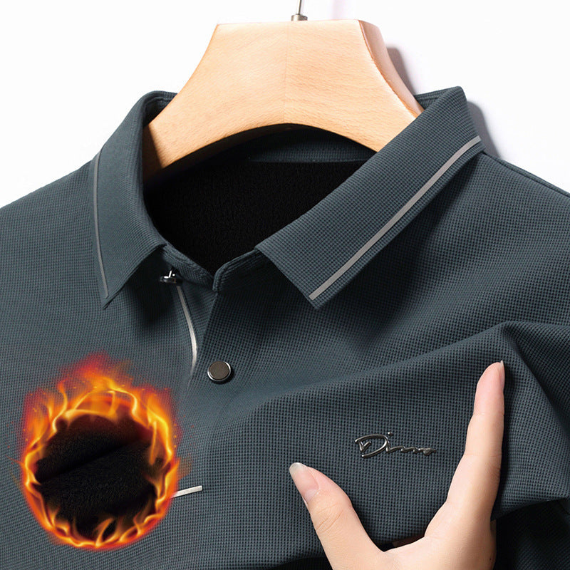 Long Sleeve T-shirt Men's Lapel Stretch Keep Warm Middle-aged Shirt Men