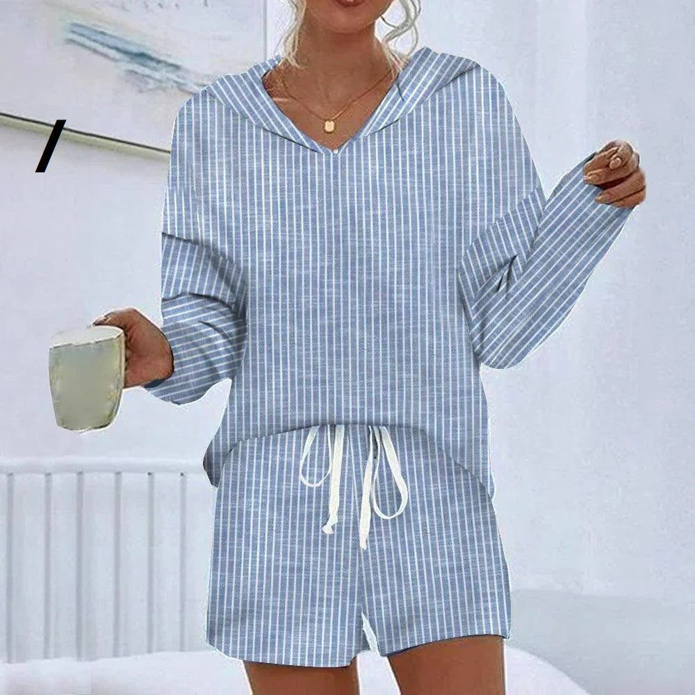 Fashion Striped Casual Sports Shorts Suit Women's Two-piece Set