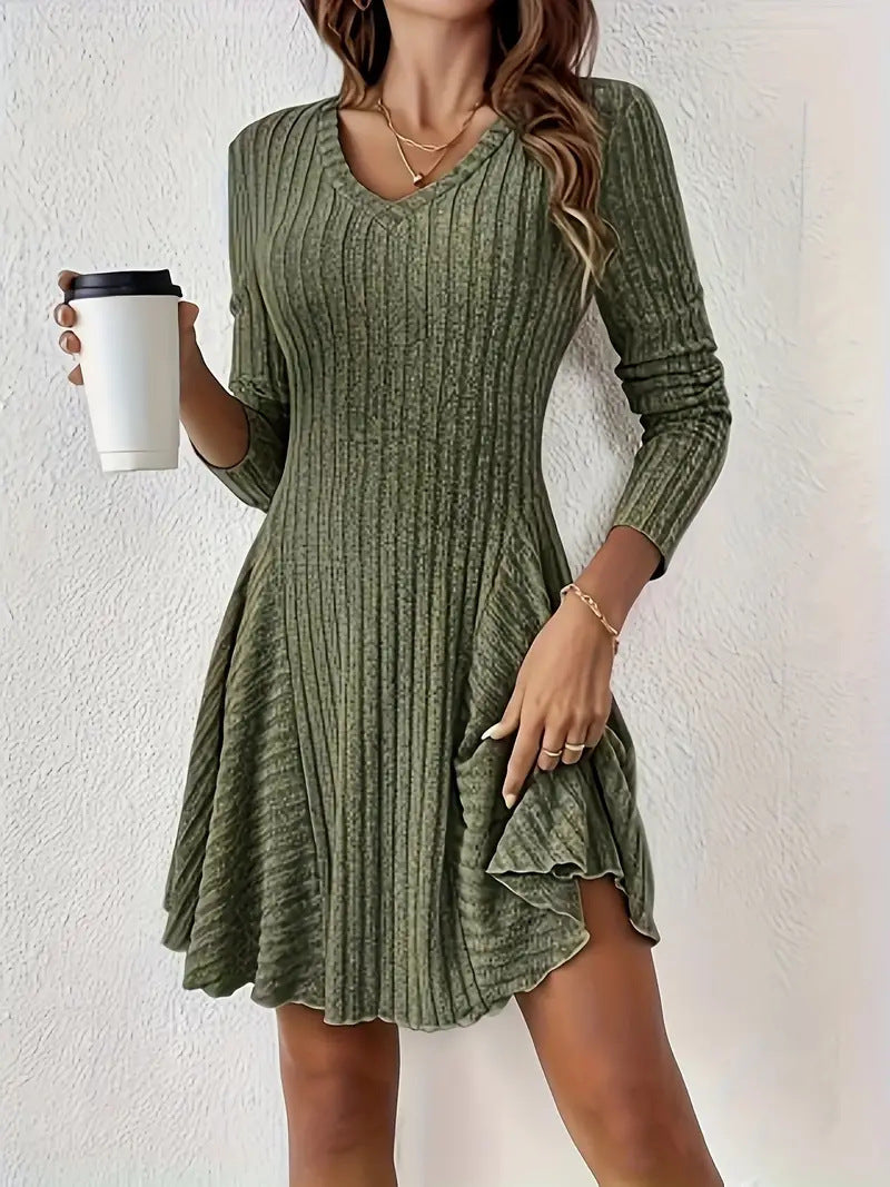 Brushed Sunken Stripe Long Sleeve Dress Top