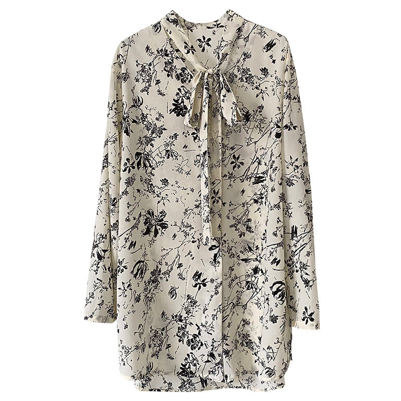 Ink Floral Mid Length Top Long Sleeve Shirt