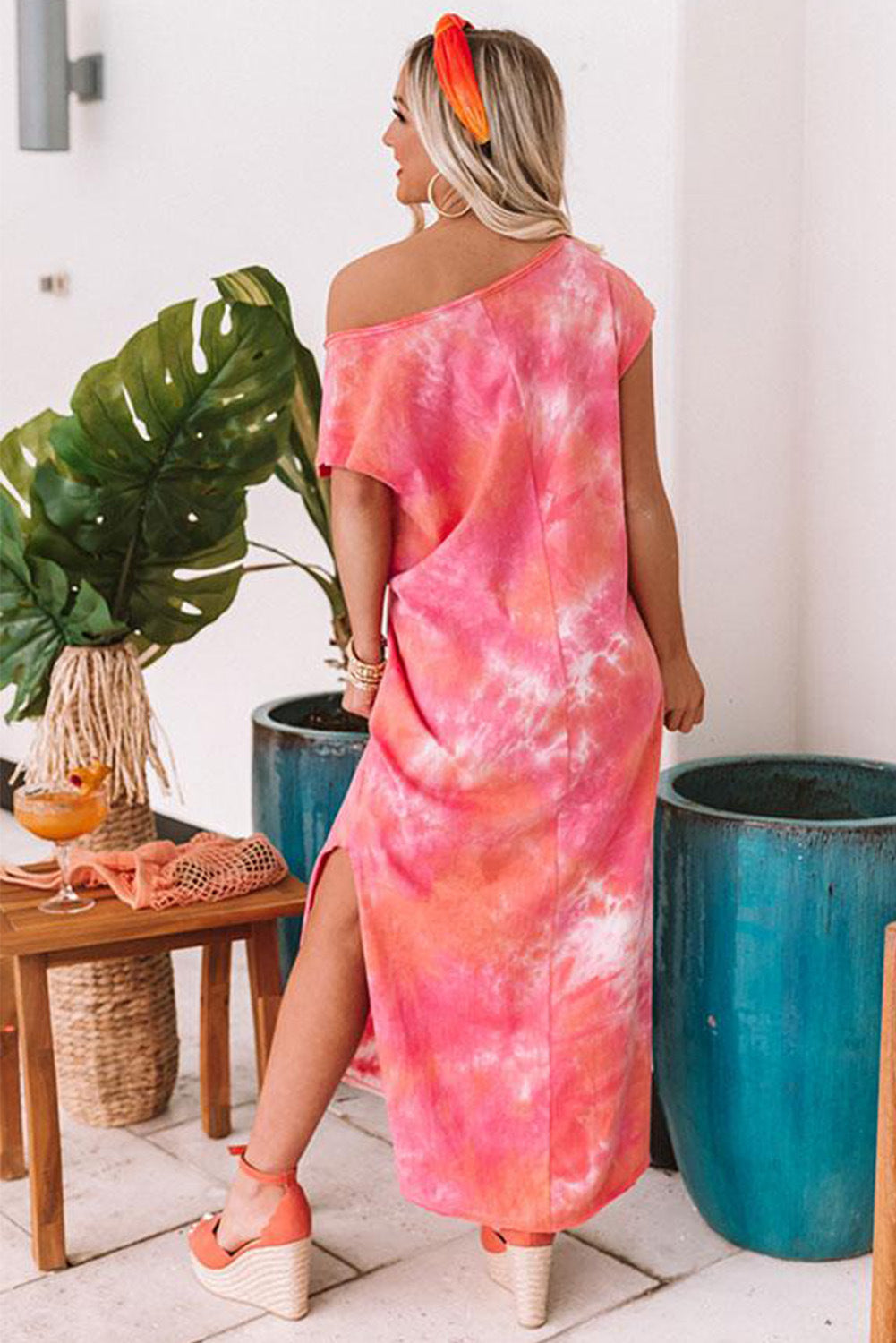 Tie-dye print split dress