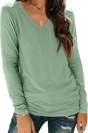 Women's V-neck Long Sleeve Loose T-shirt Shirt