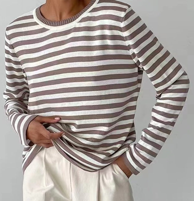 New Knitted Striped Sweater Versatile Retro Pullover