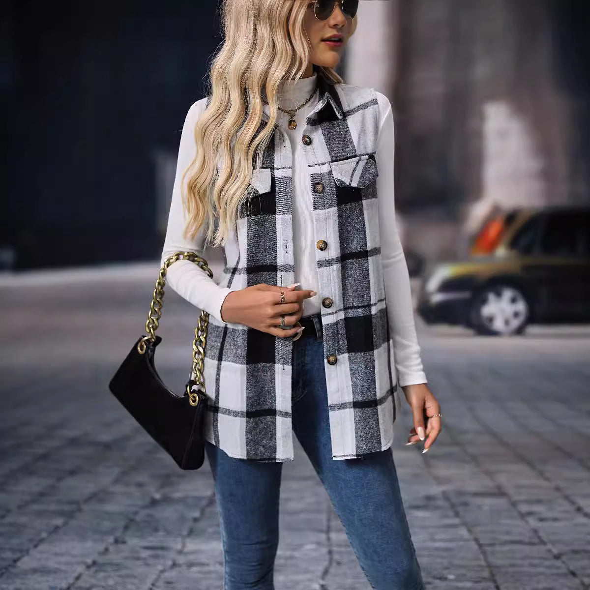 Women's Fashion Plaid Sleeveless Vest Loose