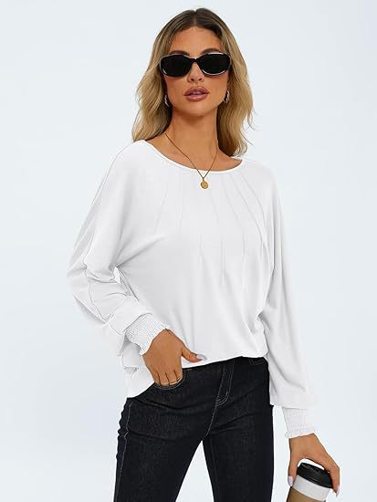 Women's Round Neck Pleated Long Sleeve Top