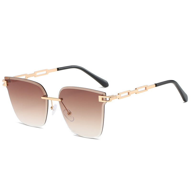 Frameless Trimming Sunglasses Metal Hollow Gradient Color Sunglasses