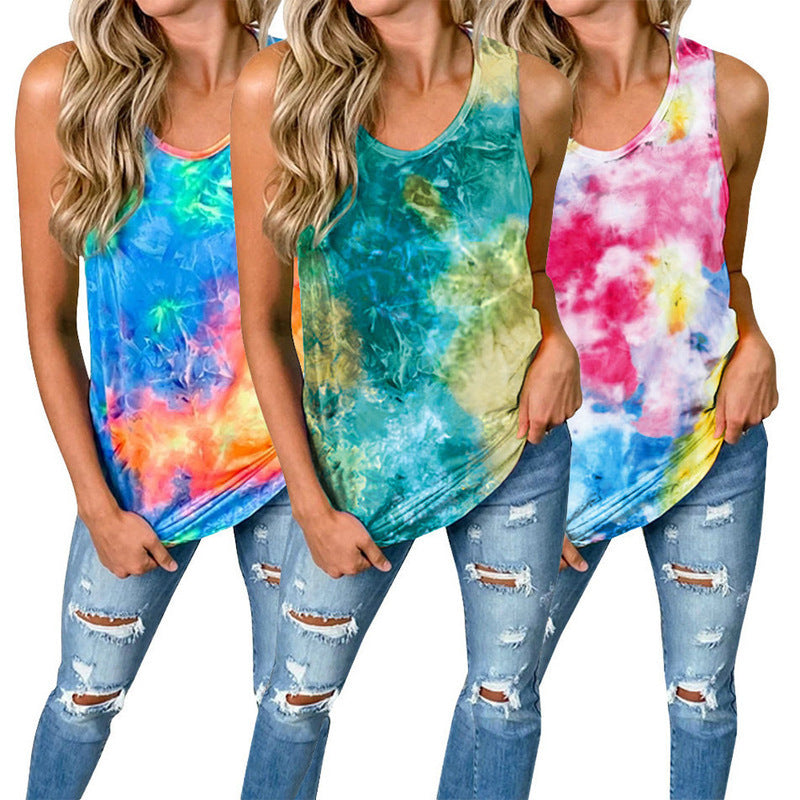 Round Neck Sleeveless Tie-dye Twist-knot Casual Women's Top