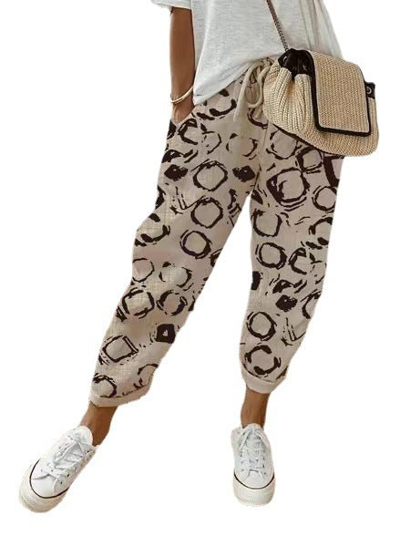 Women's Printed Cotton And Linen Casual Pants