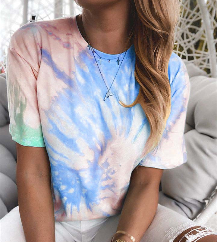 Dye gradient printed loose T-shirt