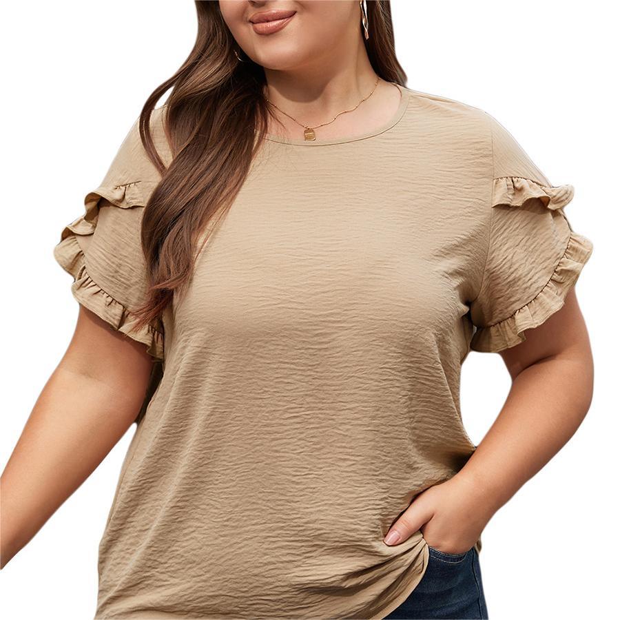 Loose Fitting Women's Ruffled Short Sleeved T-shirt