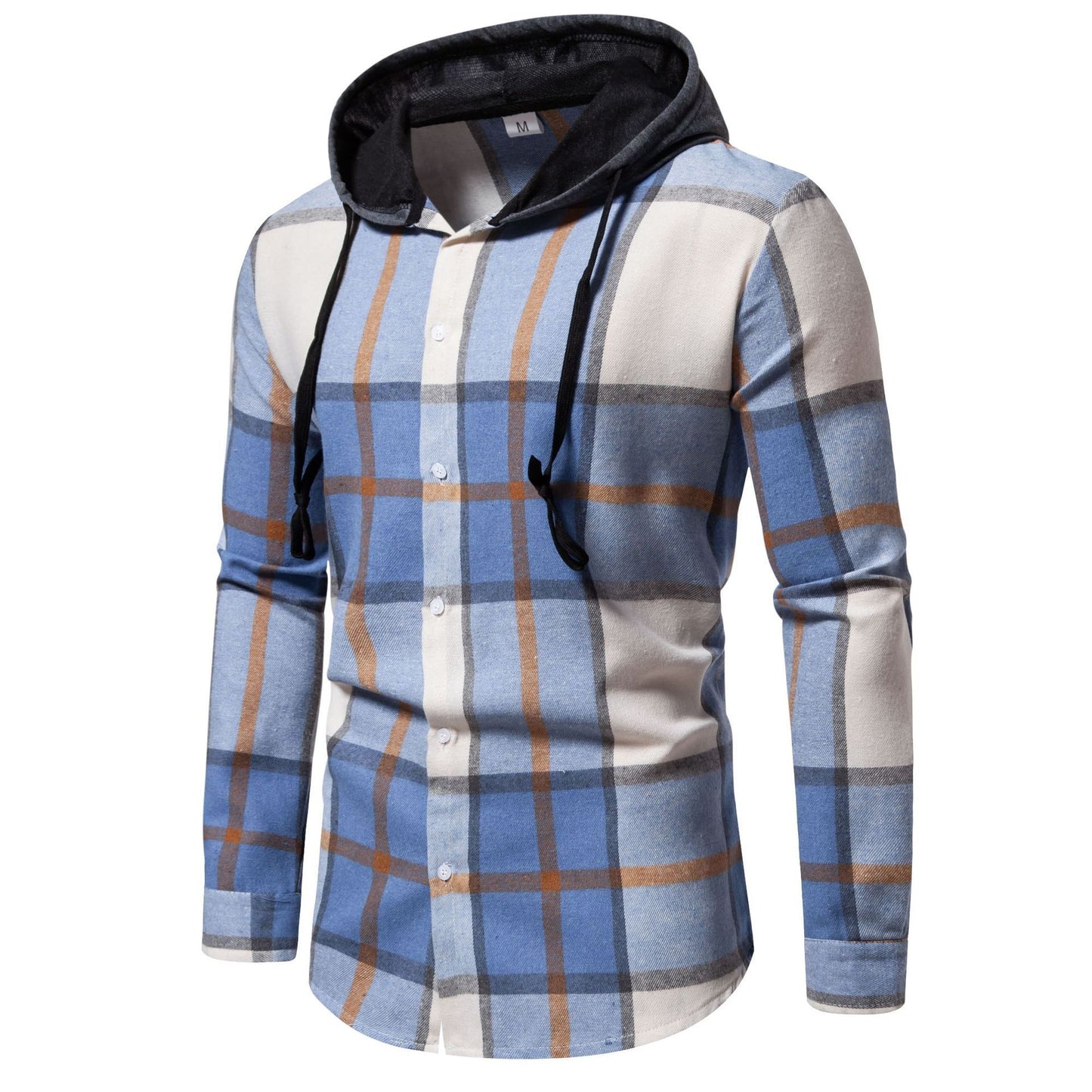 Casual Hooded Men's Plaid Long Sleeve Shirt