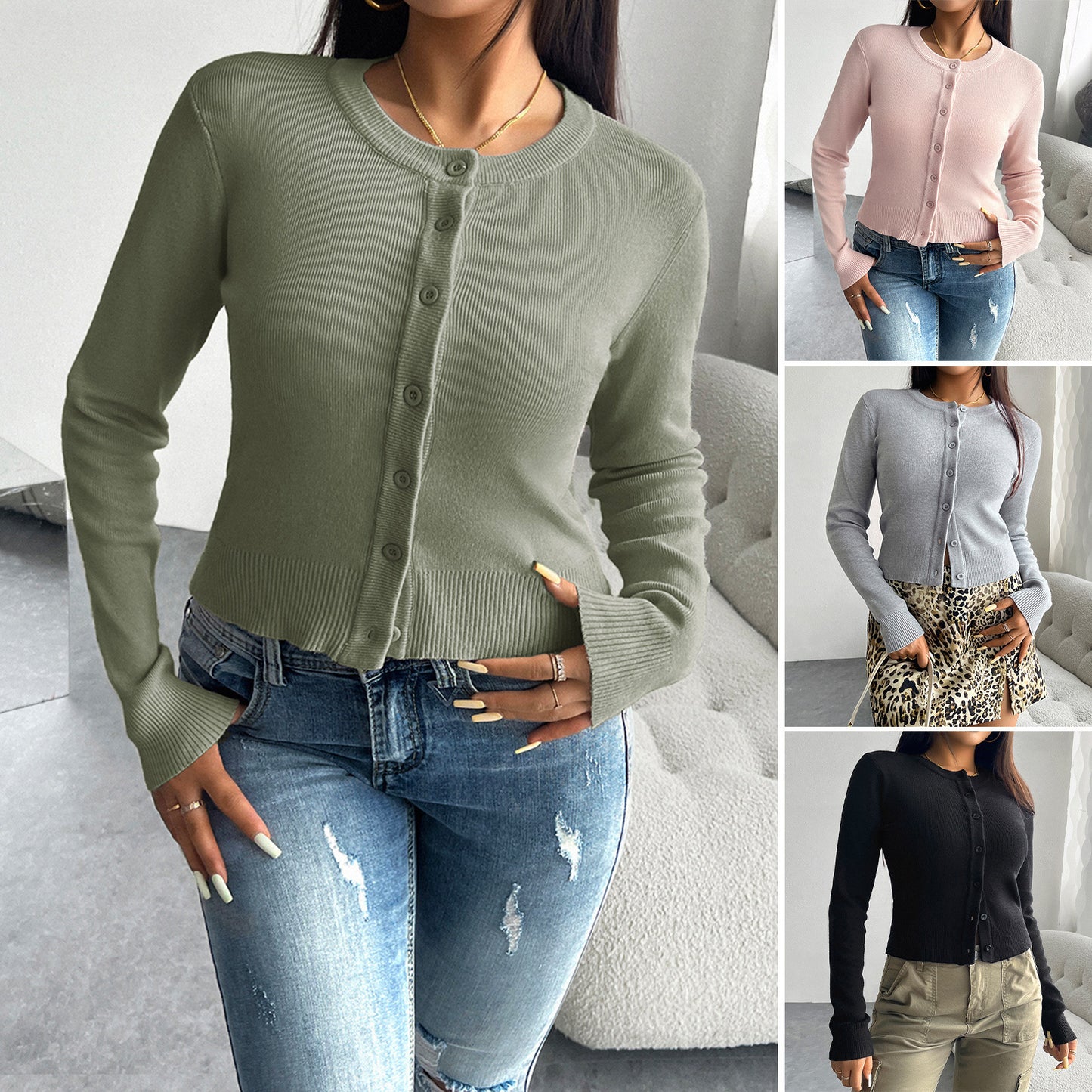 Casual Solid Color Cardigan Long Sleeve Sweater