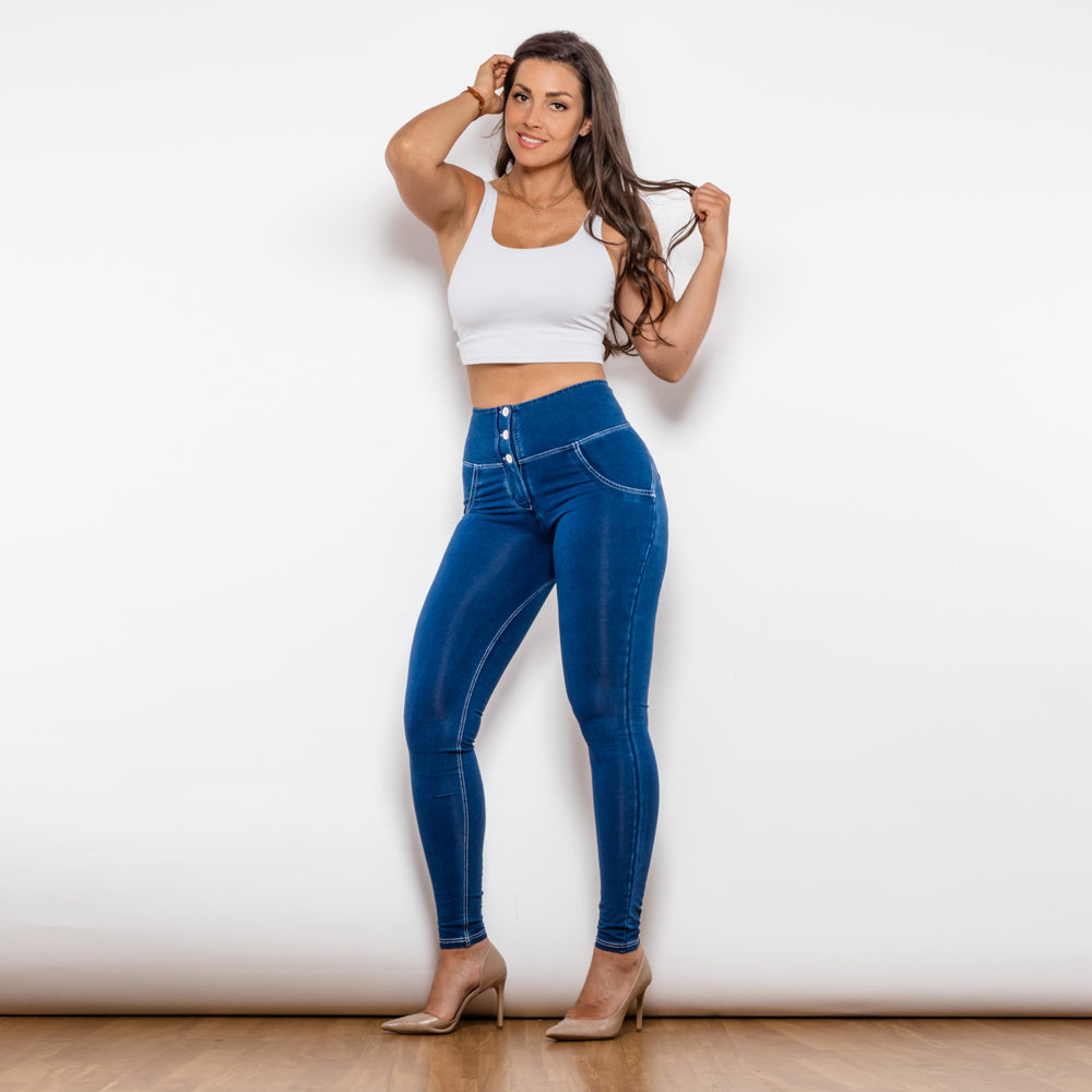 Shascullfites Melody Button Up Jeans Push Up Effect Butt Lifting Jeggings High Waist Jeans Women