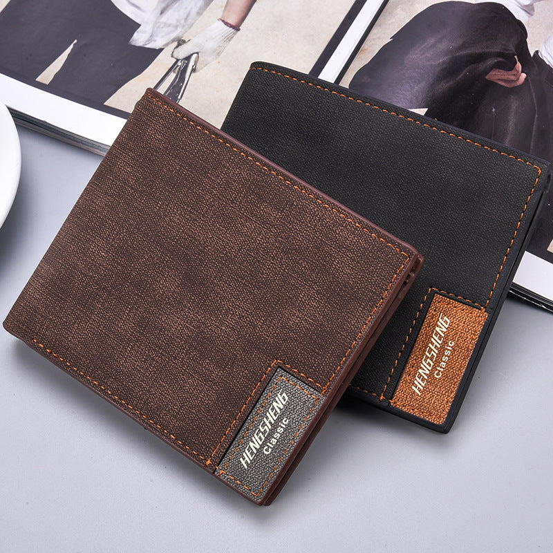 Men's Short Casual Canvas Pattern Thin Wallet