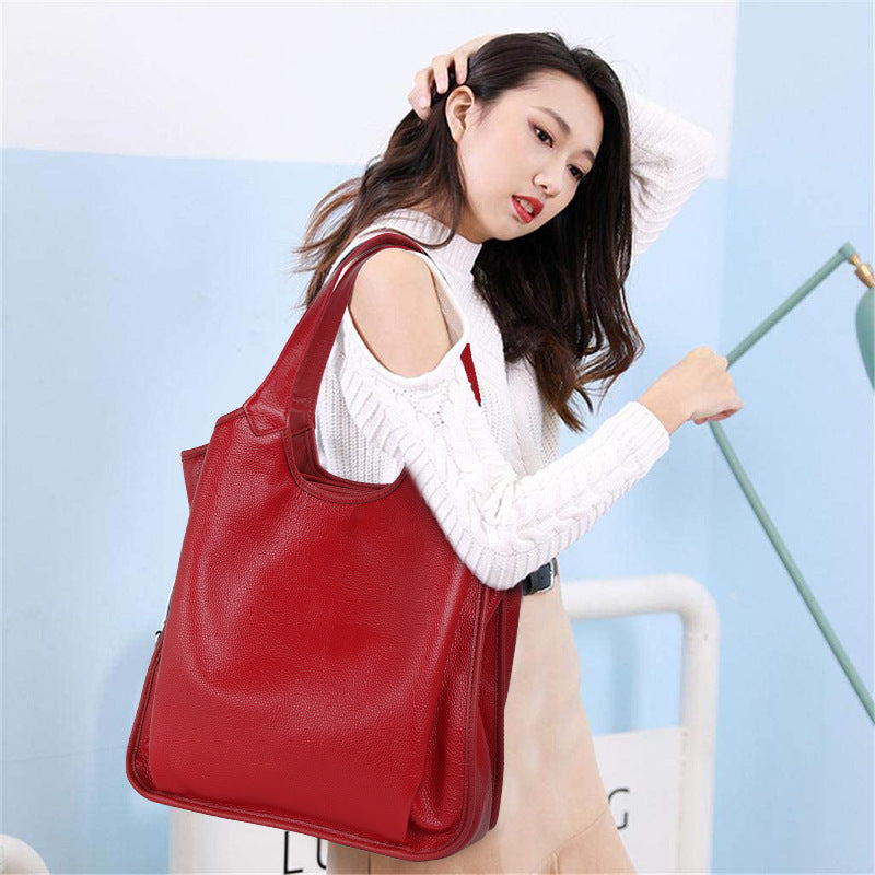 Large Capacity Soft Leather Top Layer Cowhide Fashion All-match Western Style Shoulder Bag