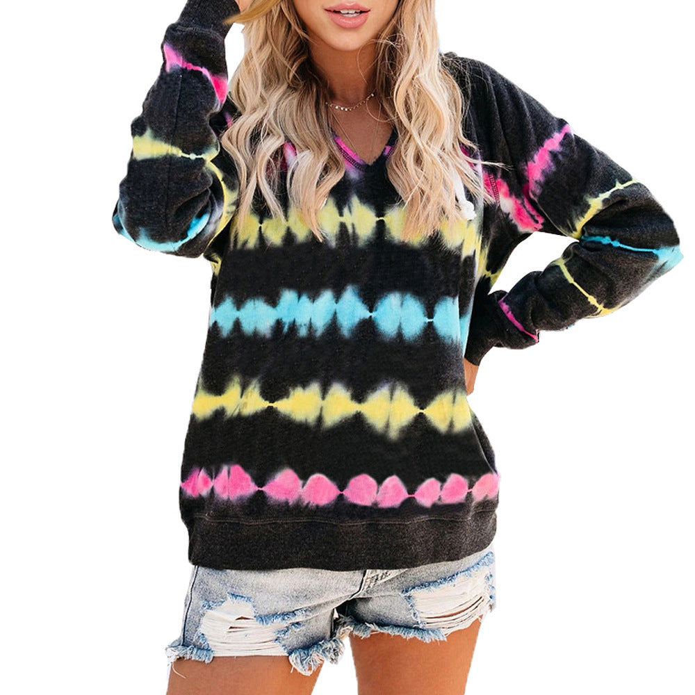 Tie Dye Hoodie Loose Ombre Long Sleeve Top