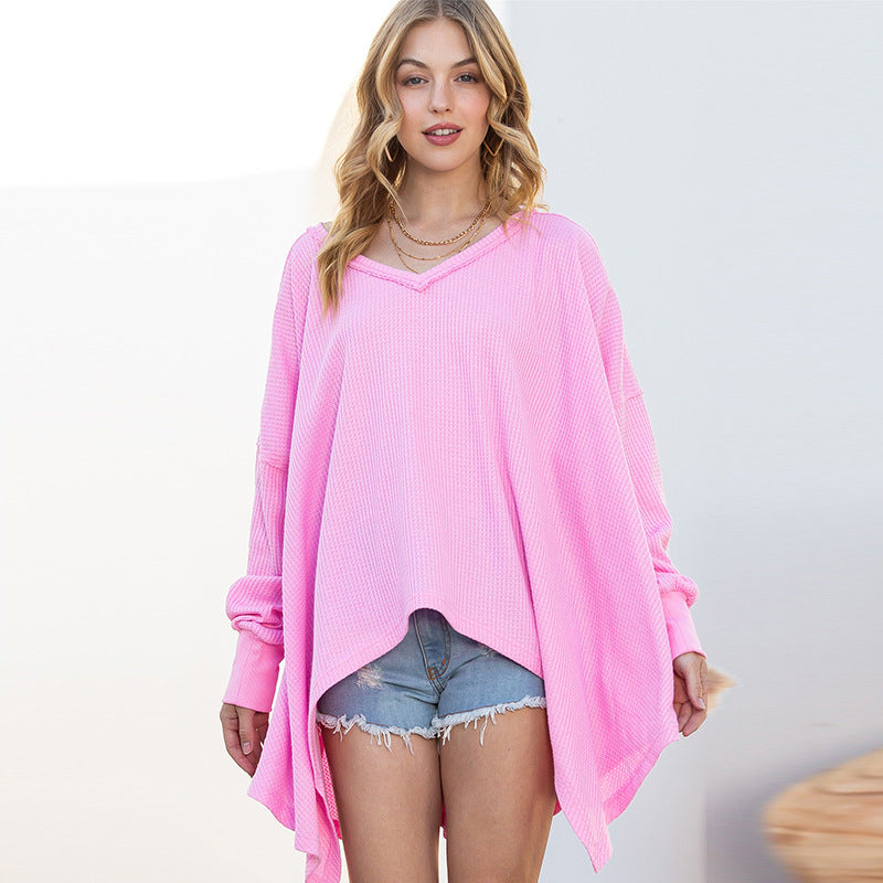 Solid Color Exposed European And American Loose Long-sleeved Sweater