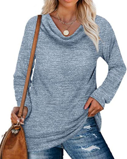 Long Sleeve Pile Collar Loose Mid Length Knit Sweater top