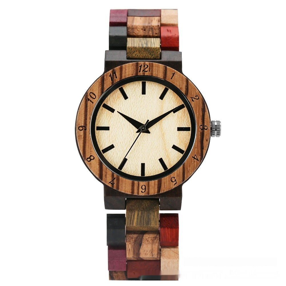 Classic Women's Colorful Elk Quartz Wooden Watch