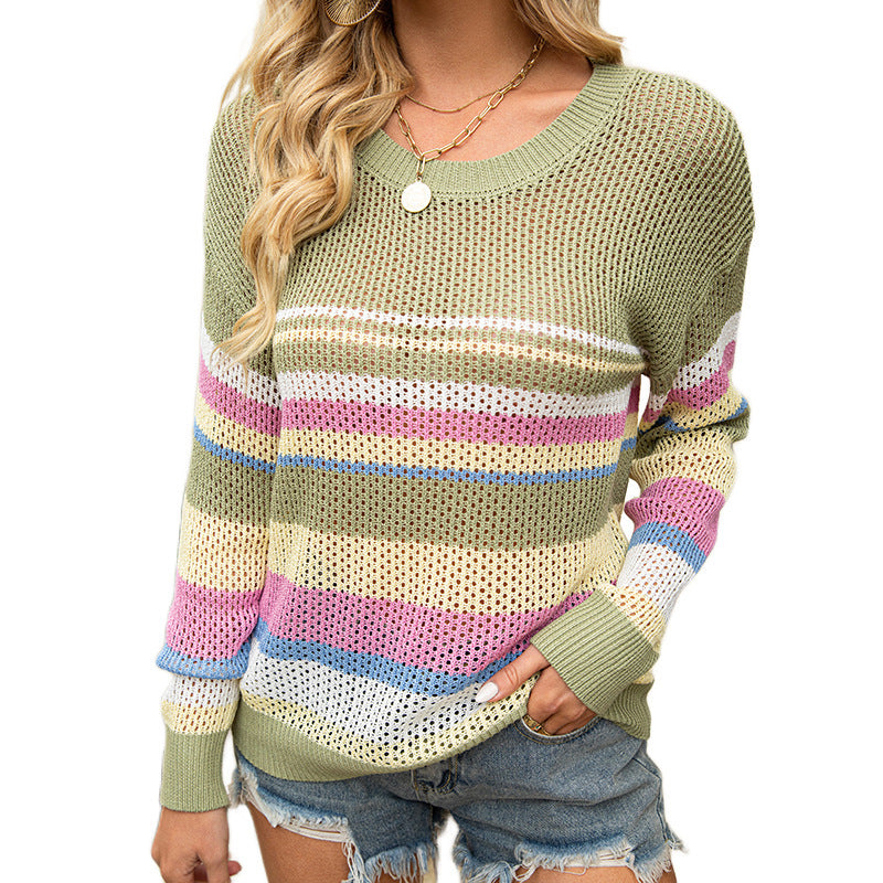New Women's Knit Striped Colorblock Pullover Sweater
