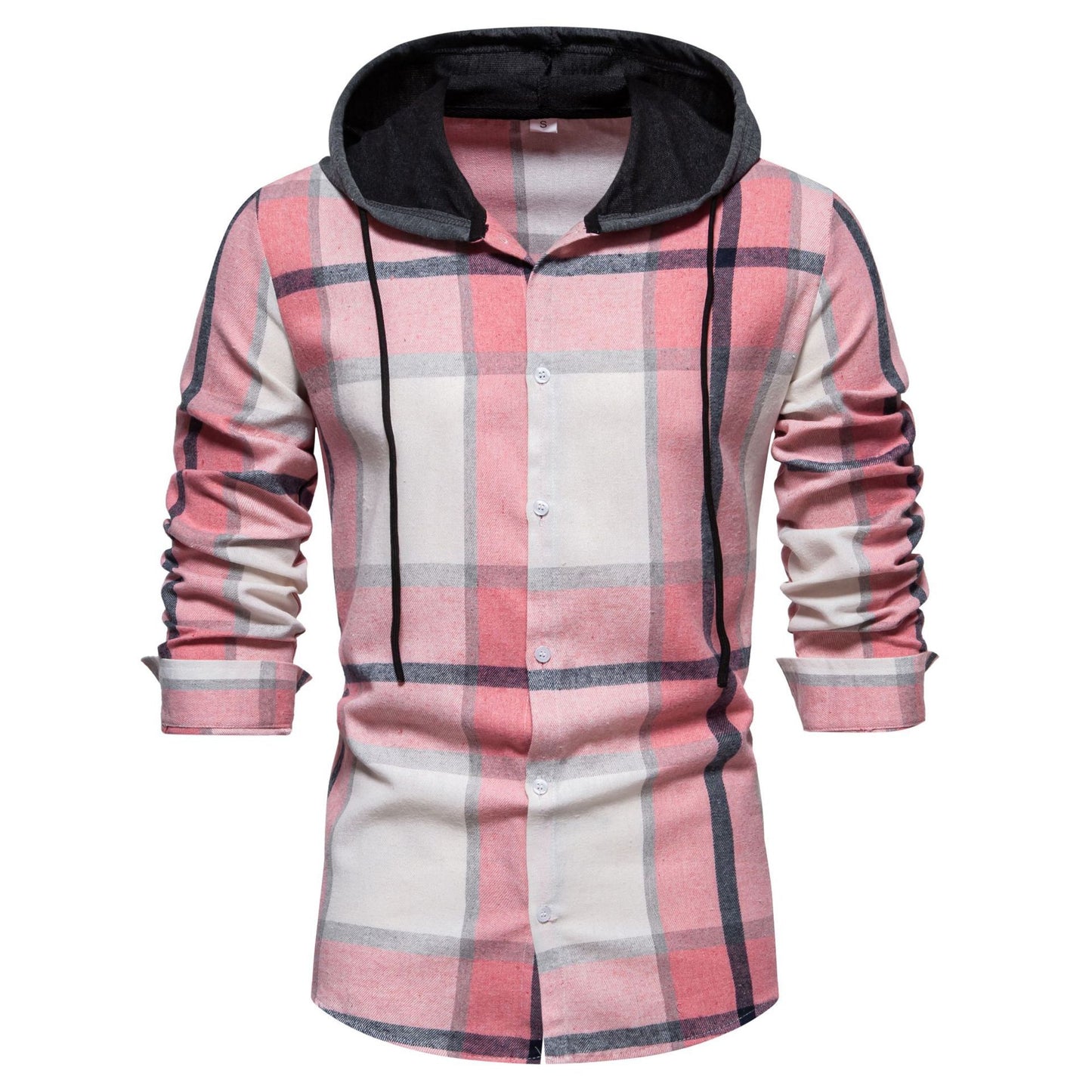 Casual Hooded Men's Plaid Long Sleeve Shirt