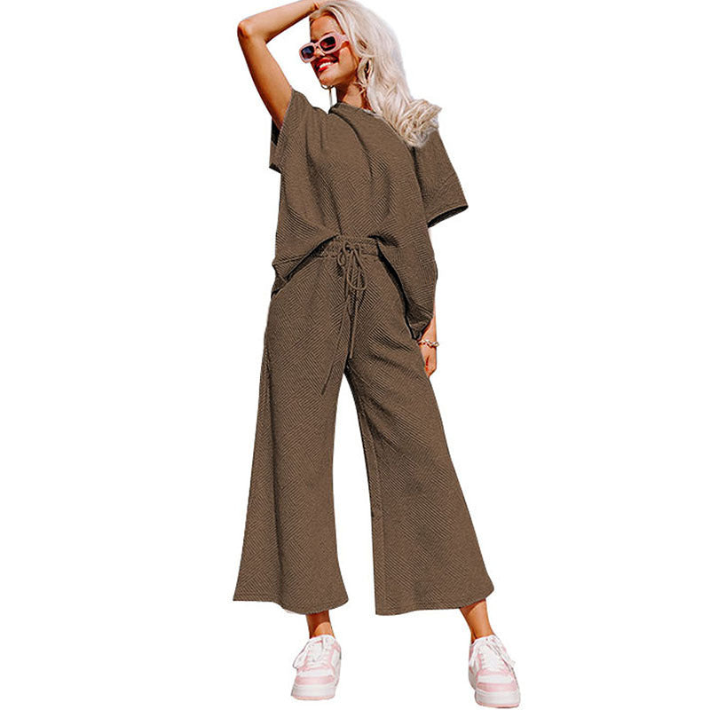 Loose Short Sleeve Trousers Suit Women