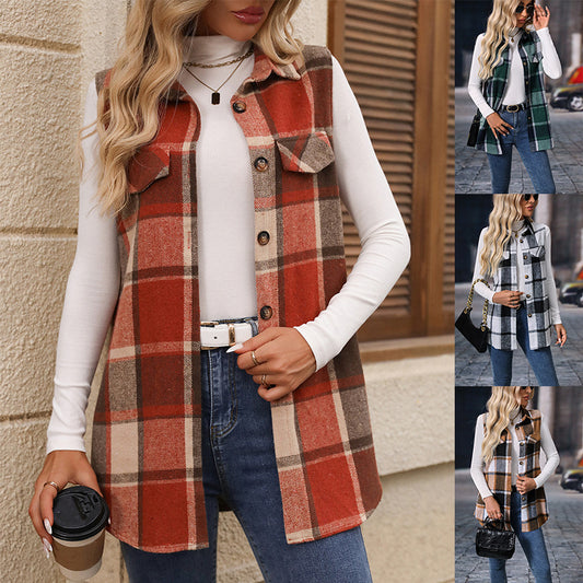 Women's Fashion Plaid Sleeveless Vest Loose