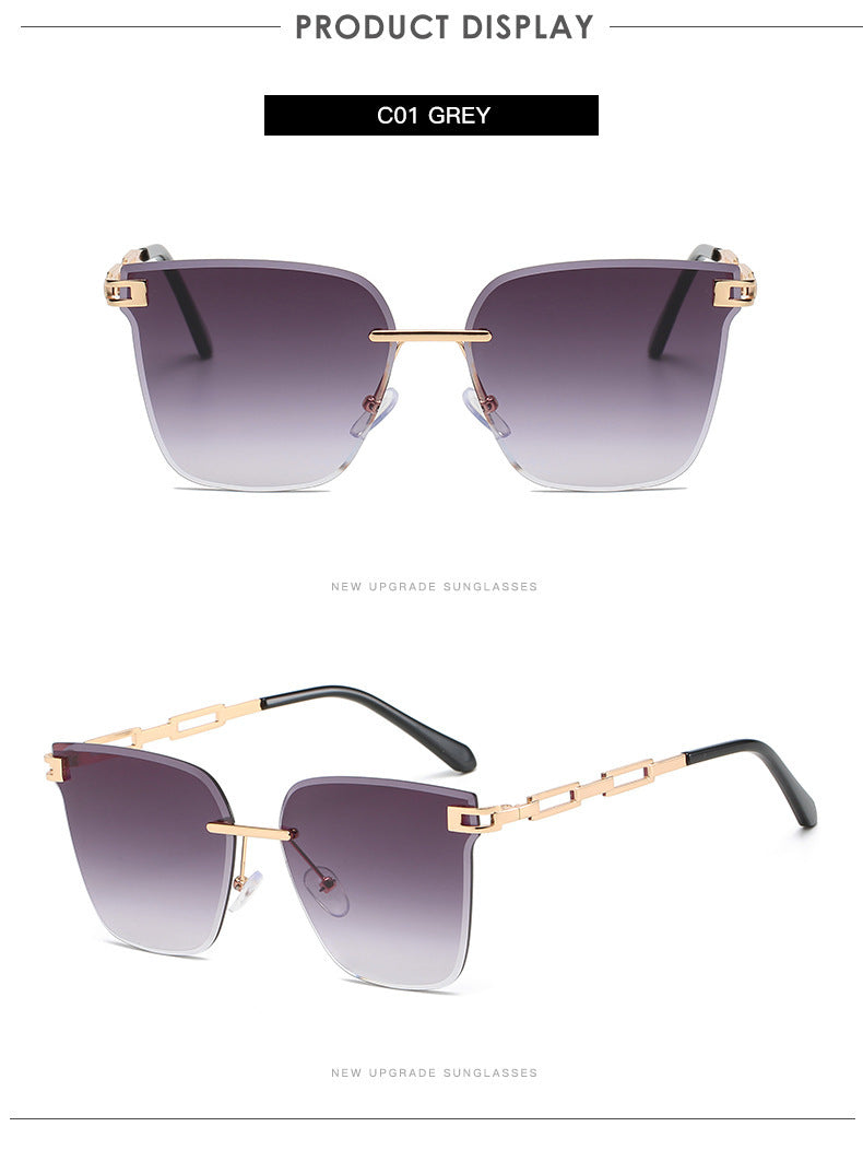 Frameless Trimming Sunglasses Metal Hollow Gradient Color Sunglasses