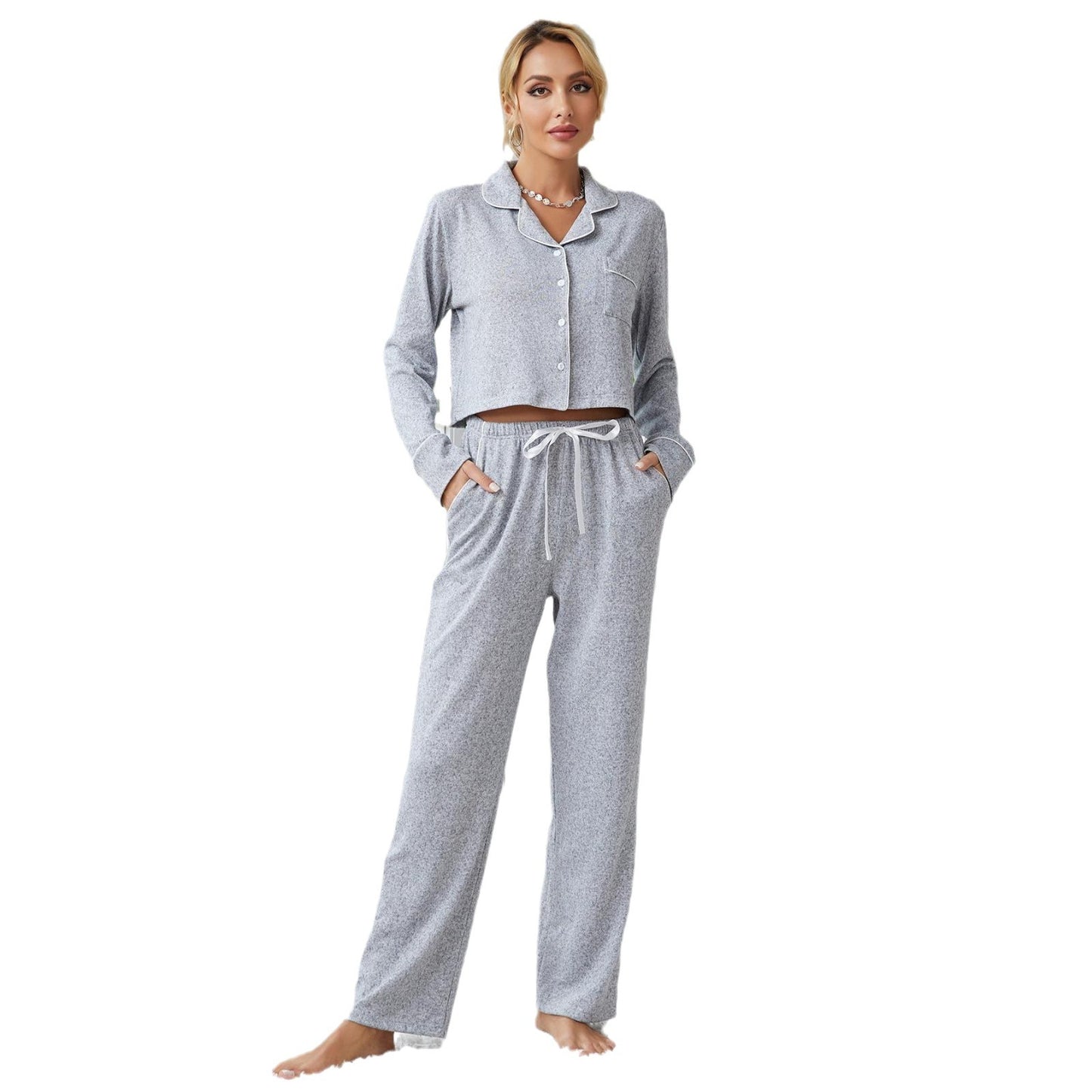 Women's Thickened Long-sleeved Cardigan Trousers Two-piece Set