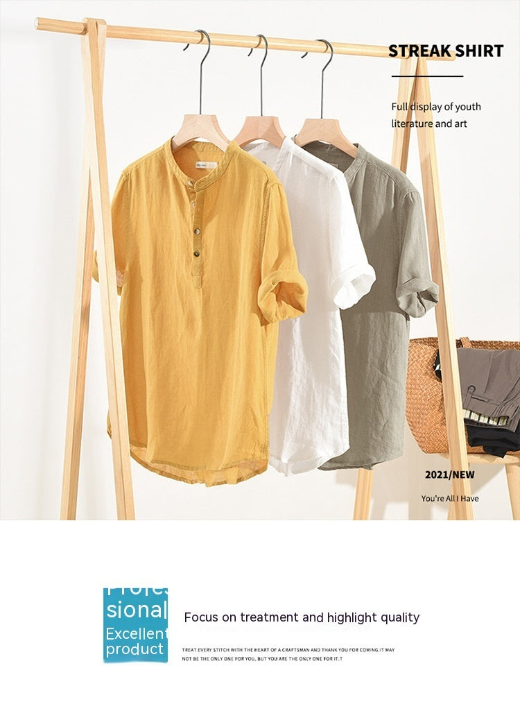 Linen Shirt Summer Half Sleeves Cotton Linen Shirt