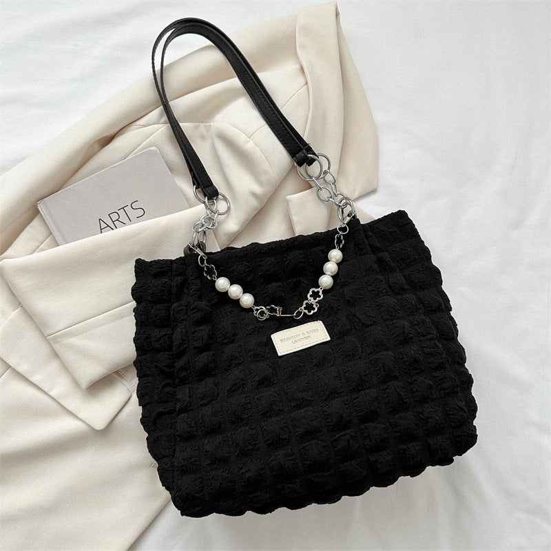 Simple Pleated Shoulder Bag Female Underarm Bag Commuter Tote