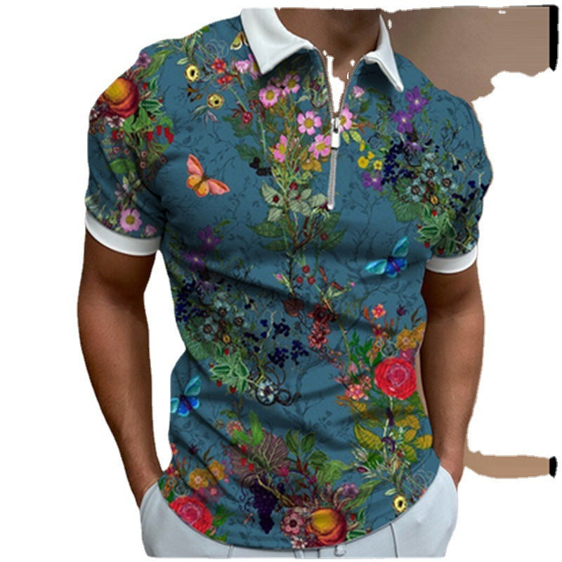 Zip Printed Men's Polo Shirt T-shirt