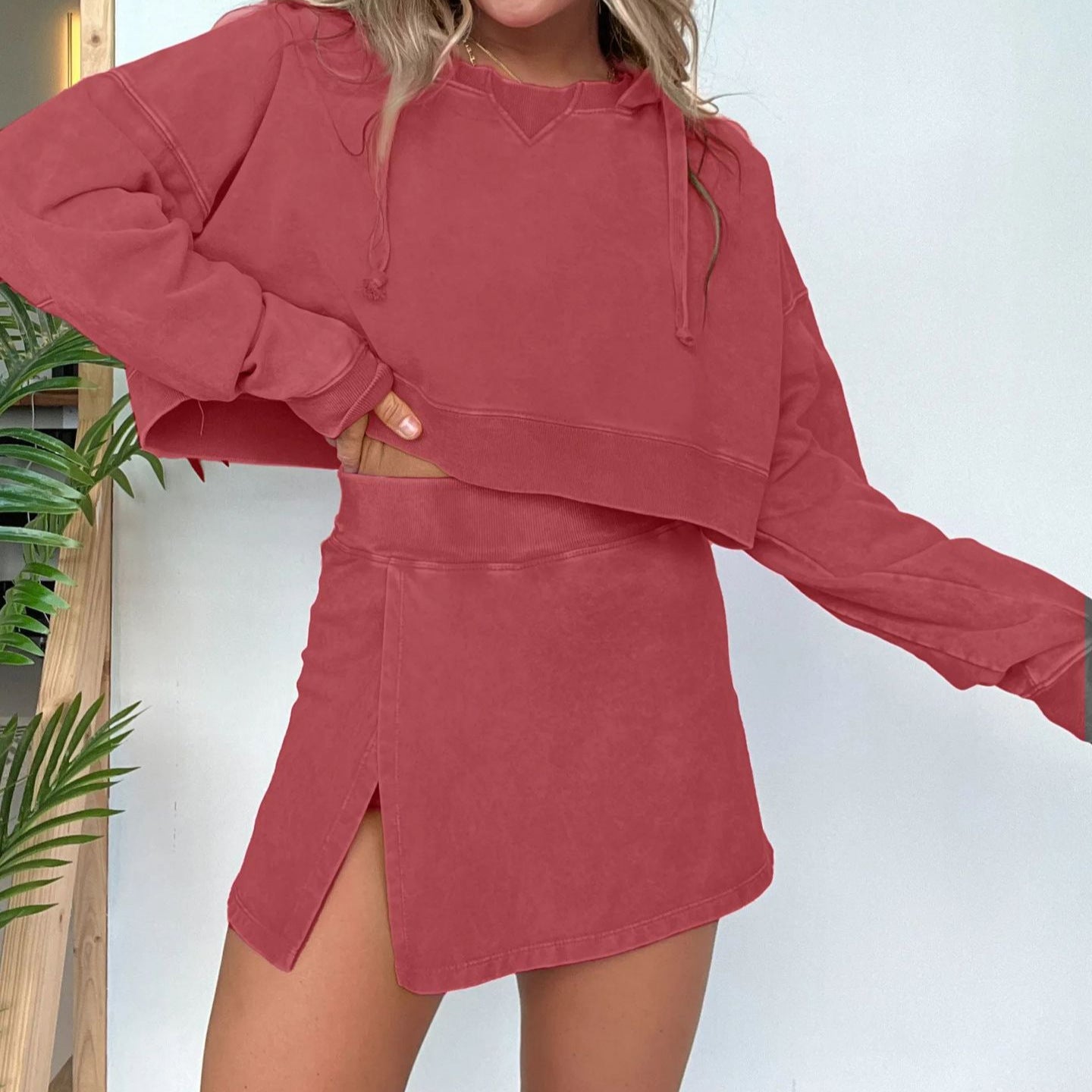 Women's Short Long Sleeve Hoodie Skirt Outfit